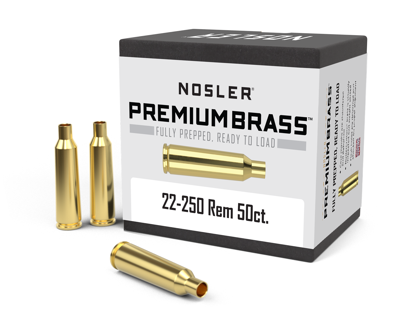 Nosler Premium Unprimed Brass Cases 22-250 Remington (50pk)