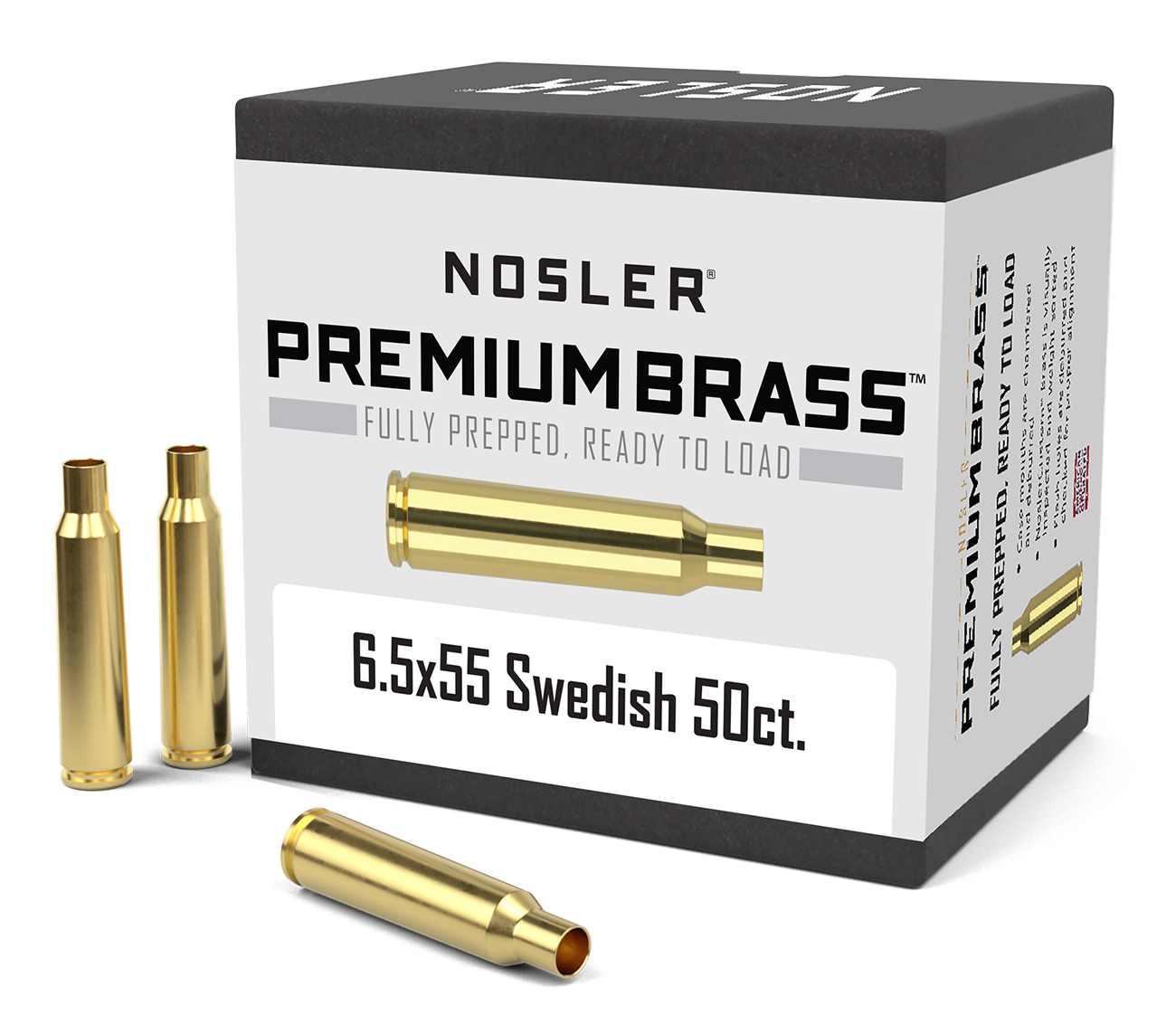 Nosler Premium Unprimed Brass Cases 6.5x55 Swedish Mauser (50pk) - NCB6555