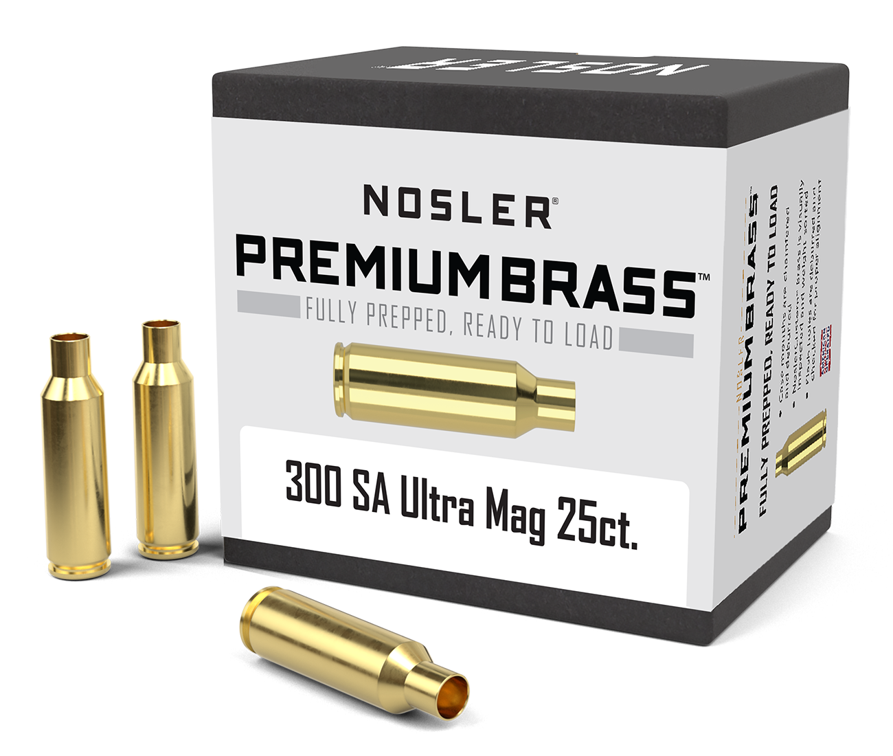 Nosler Premium Unprimed Brass Cases 300 Remington Short Action Ultra Magnum (SAUM) (25pk)