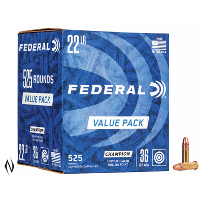 Federal Champion Training Ammunition 22 Long Rifle (22LR) 36 Grain Plated Hollow Point (HP) (525pk)