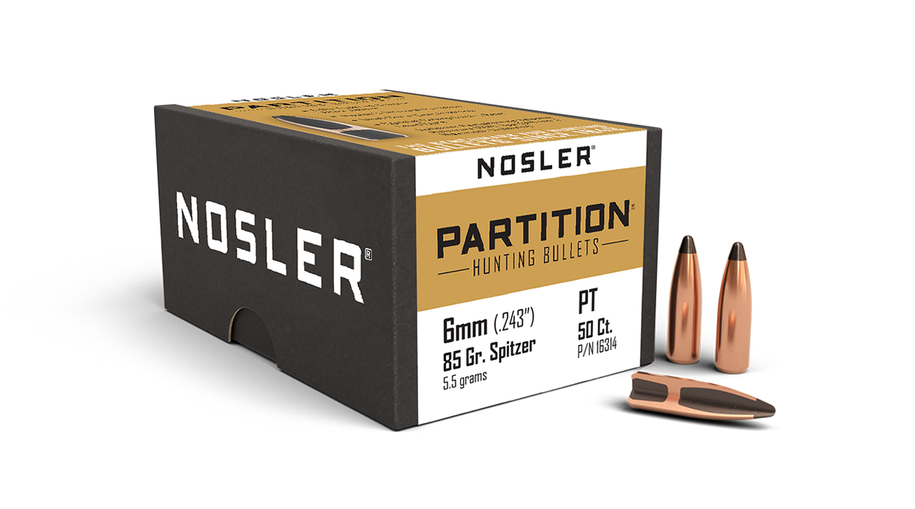 Nosler Partition Bullets 243 Caliber, 6mm (243 Diameter) 85 Grain Spitzer (50pk)