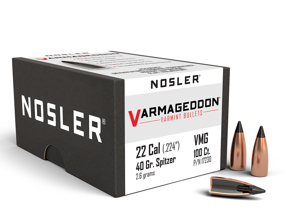 Nosler Varmageddon Bullets 22 Cal (224 Diameter) 40 Grain Tipped Flat Base (100Pk)