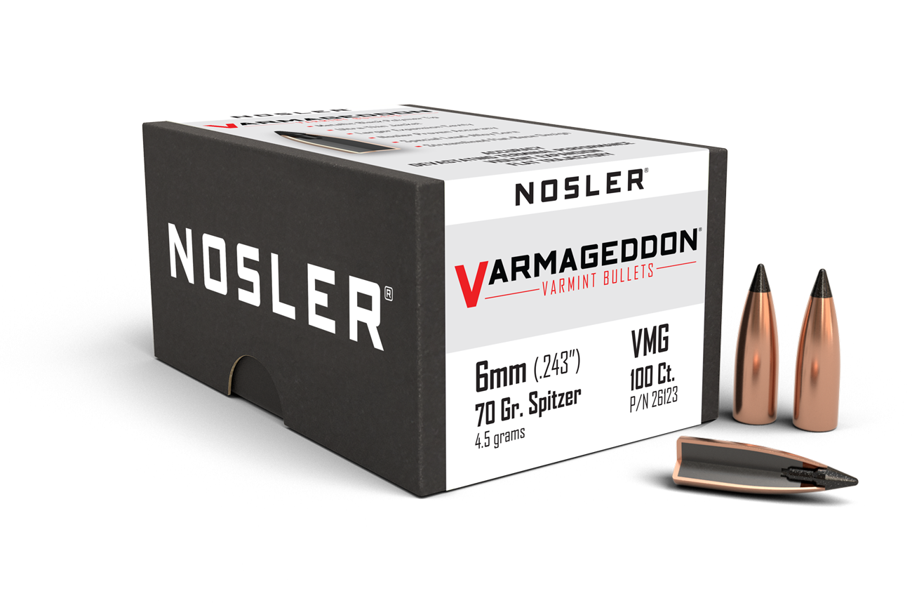 Nosler Varmageddon Bullets 6mm (243 Diameter) 70 Grain Tip  (100Pk)