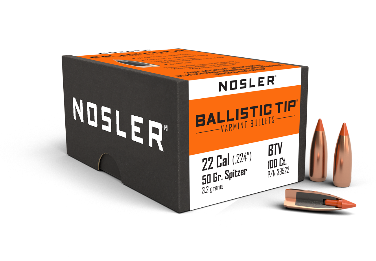 Nosler Ballistic Tip Varmint Bullets 22 Caliber (224 Diameter) 50 Grain Spitzer Boat Tail (100pk)