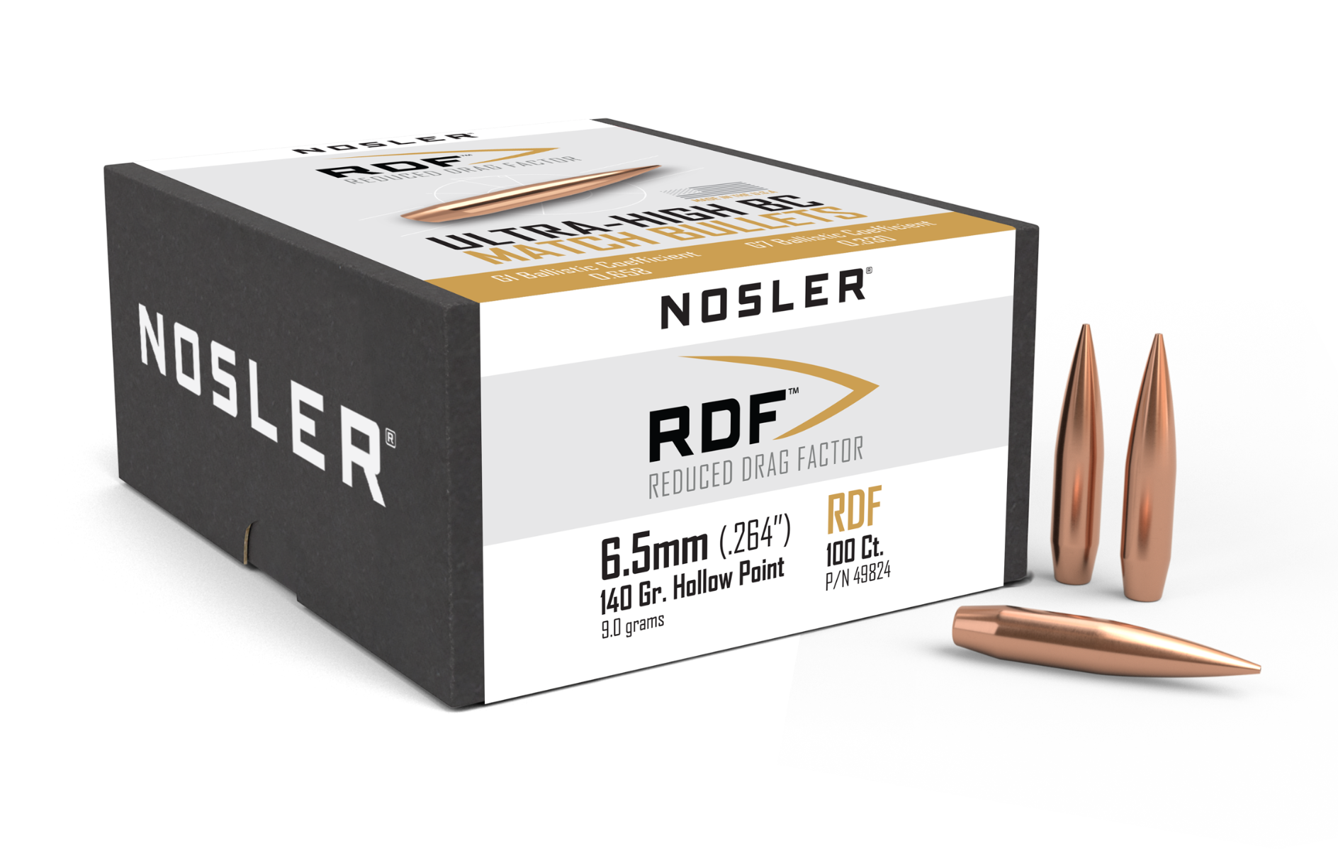 Nosler RDF Bullets 6.5mm (264 Diameter) 140 Grain Hollow Point Boat Tail (100Pk)