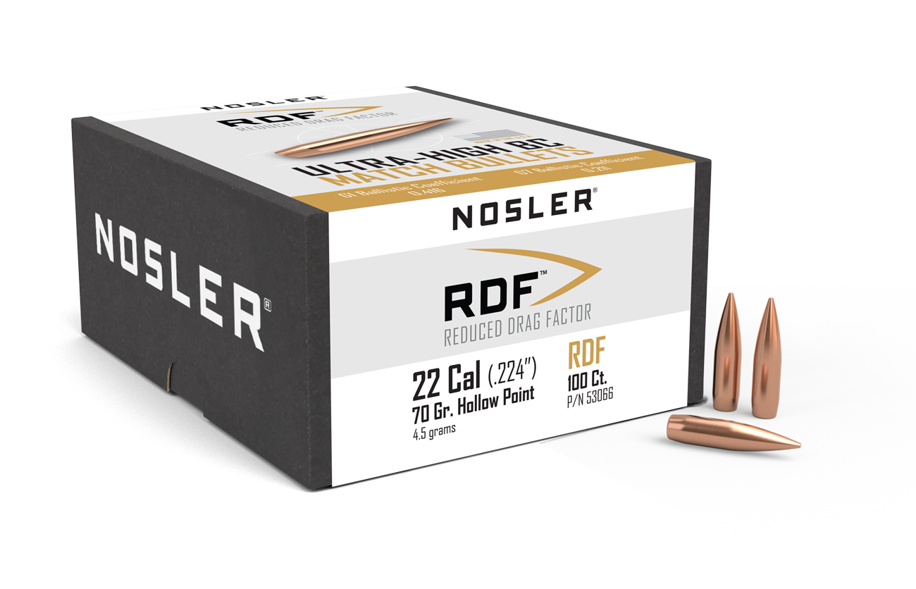 Nosler RDF Bullets 22 Caliber 70 Grain Hollow Point Boat Tail (100pk)