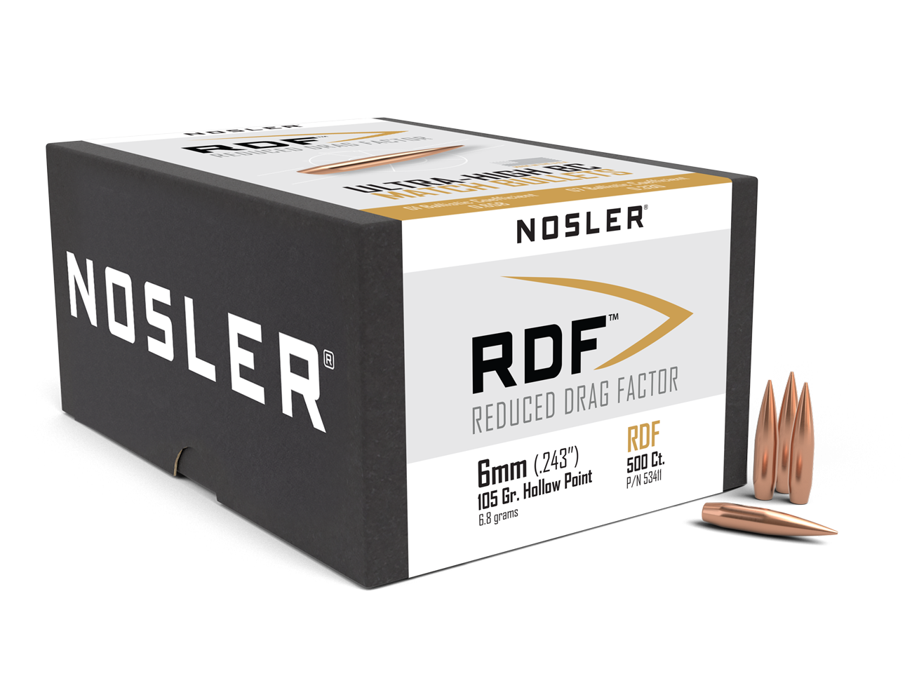 Nosler RDF Bullets 6mm (243 Diameter) 105 Grain Hollow Point Boat Tail (500pk)