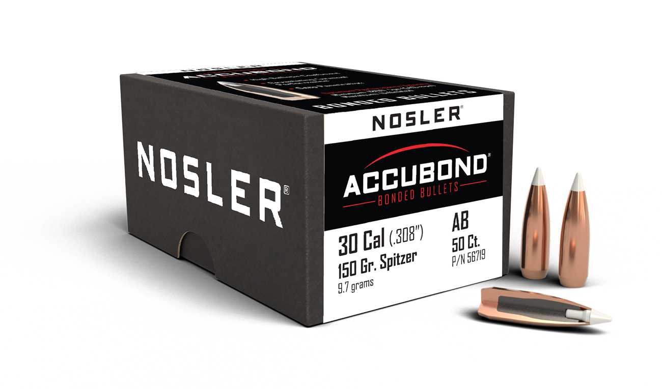 Nosler AccuBond Bullets 30 Caliber (308 Diameter) 150 Grain Bonded Spitzer Boat Tail (50pk)