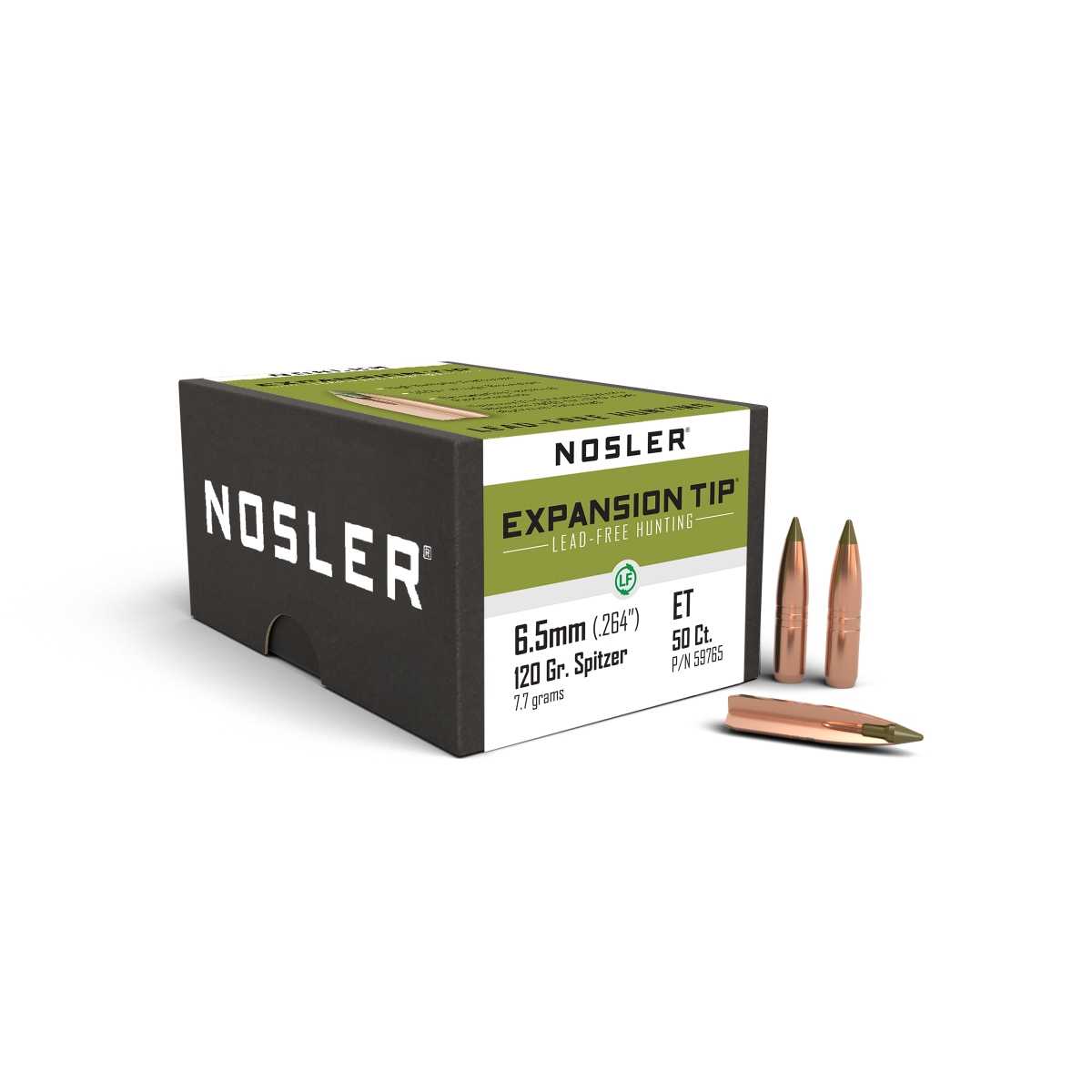 Nosler E-Tip Bullets 264 Caliber, 6.5mm (264 Diameter) 120 Grain Spitzer Boat Tail Lead-Free (50pk)