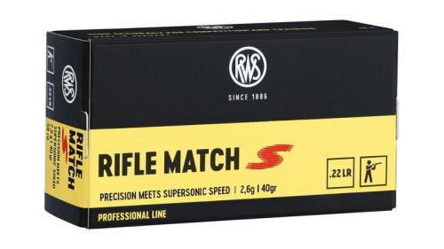 RWS Ammunition Rifle Match S 22 Long Rifle (22LR) 40 Grain Solid Point (50pk)