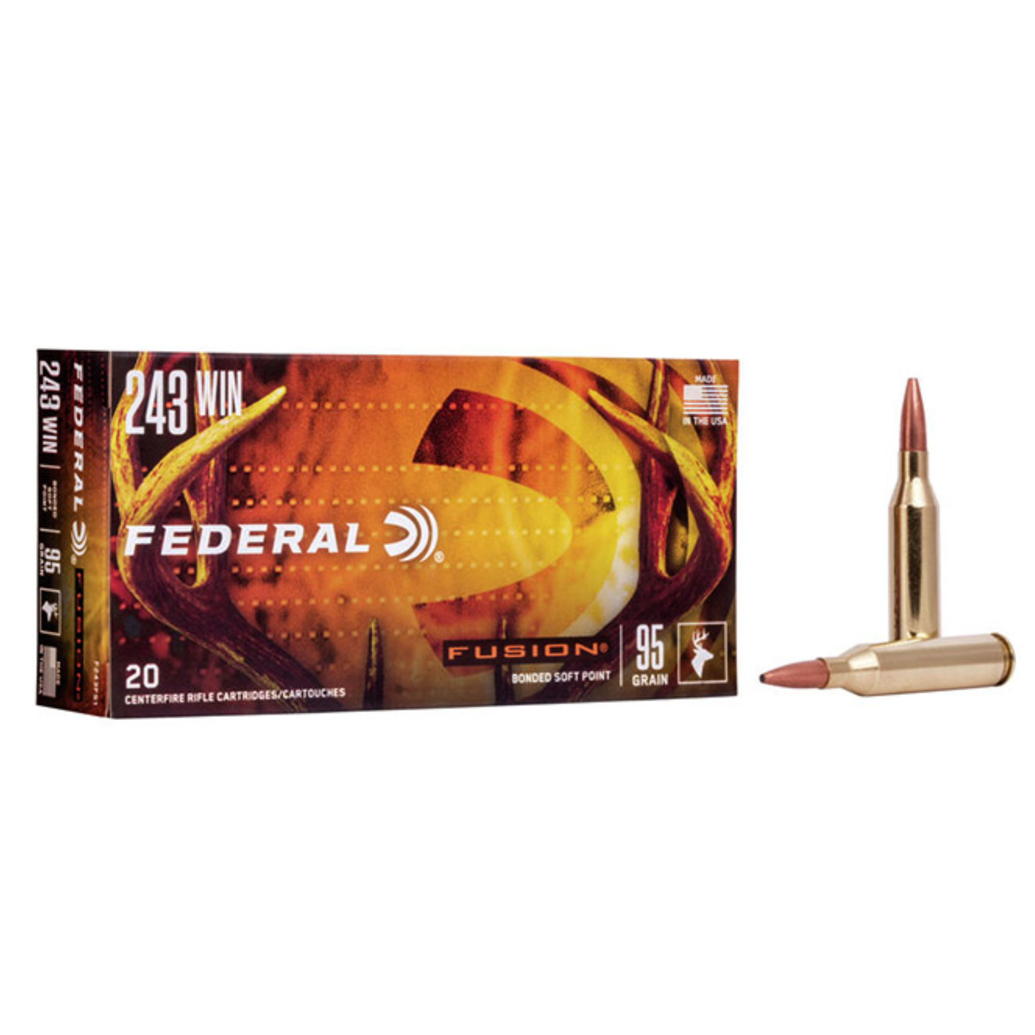 Federal Fusion Ammunition 243 Winchester 95 Grain Bonded Soft Point (20pk)