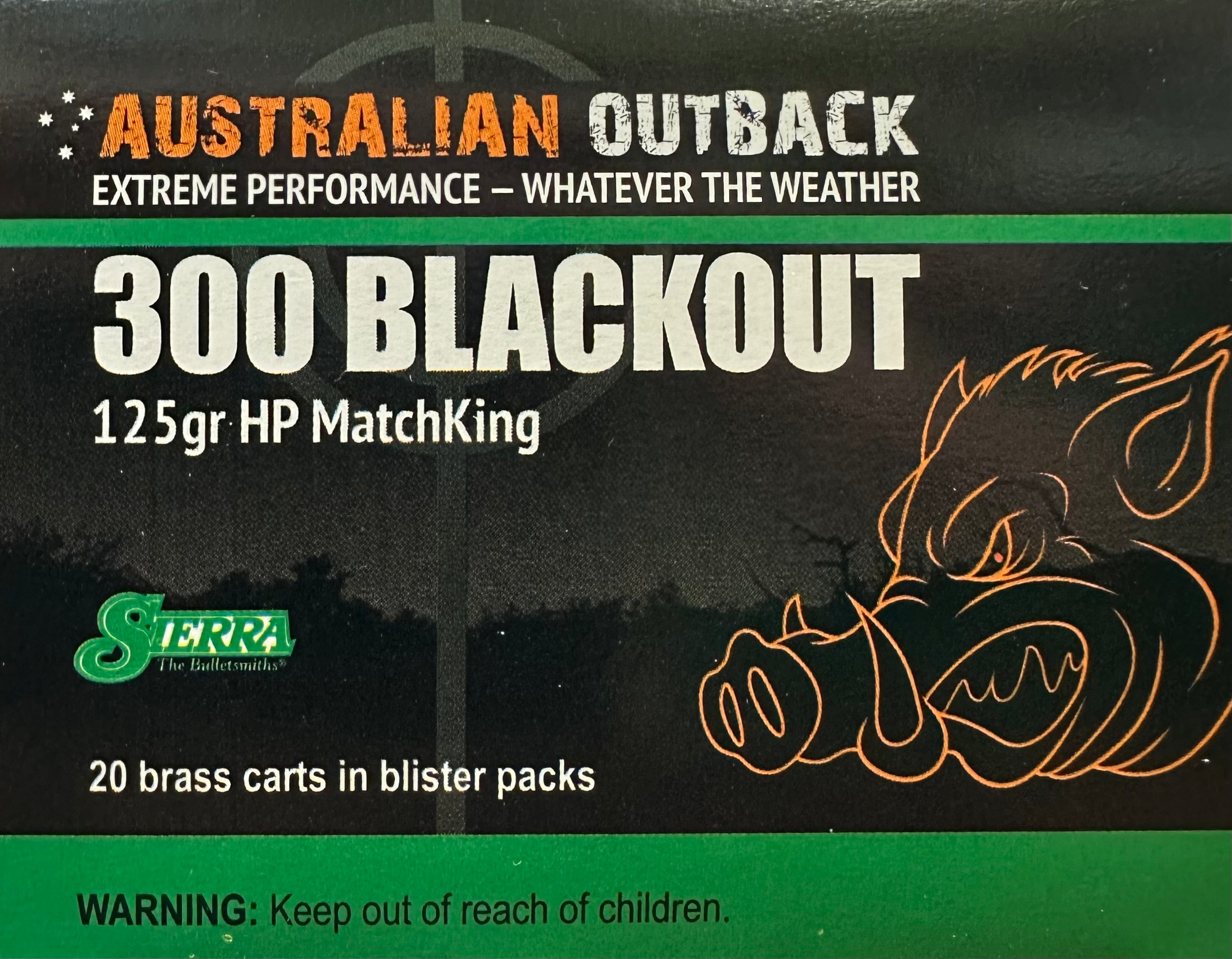 ADI Australian Outback Ammunition 300 AAC Blackout 125 Grain Sierra Matchking (20pk)