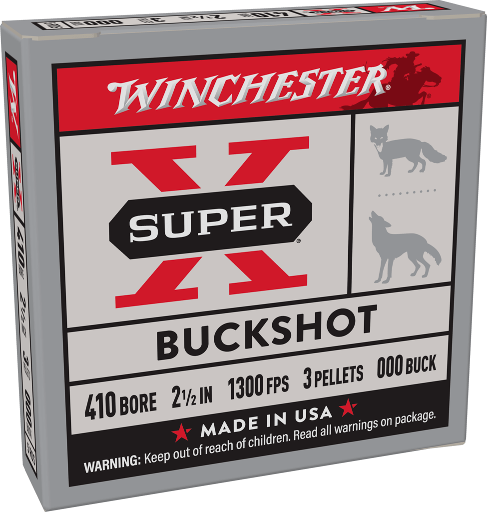 Winchester Super-X 410 Bore Ammunition 2-1/2" 000 Buckshot 3 Pellets (5pk) XB41000)