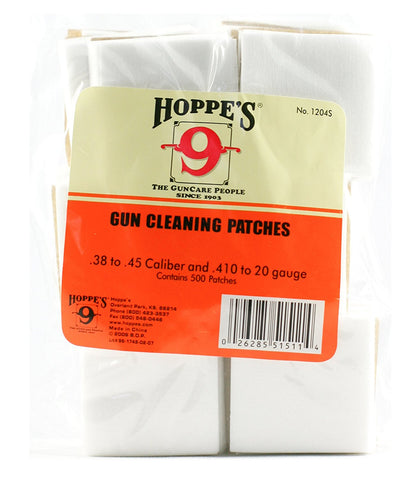Hoppes Gun Cleaning Patches .38 to .45 cal and .410 to 20G (500pk) (1204S)