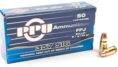 PPU 357 SIG Ammunition 125 Grain Full Protected Jacket FPJ  (50pk)