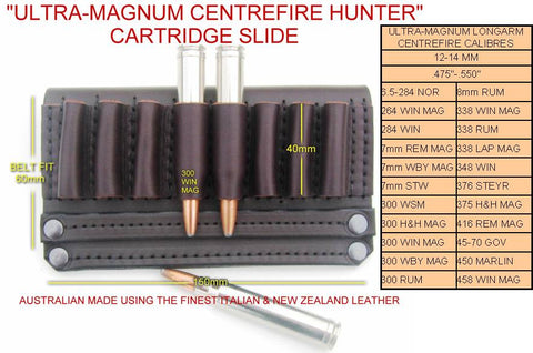 Dingo Leather Open Cartridge Slide for Ultra-Magnum Centrefire Brown