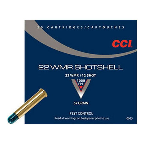 CCI Shotshell Ammunition 22 WMR)(22Mag) 52 Grain #12 Shot Shotshell (20pk) (0025)