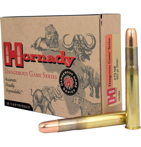 Hornady Dangerous Game Ammunition 470 Nitro Express (474 Diameter) 500 Grain DGS Round Nose Solid (20pk)