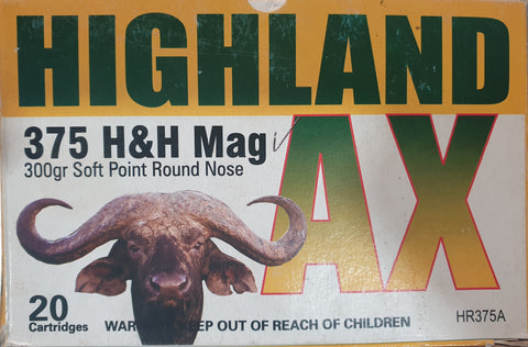 Highland Ammunition 375 H&H Magnum 300 Grain Round Nose Soft Point (20pk)