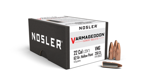 Nosler Varmageddon Bullets 22 Caliber (224 Diameter) 62 Grain Flat Base Hollow Point (250pk)