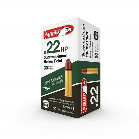 Aguila Supermaximum Ammunition 22 Long Rifle (22LR) 30 Grain Hollow Point (50pk)