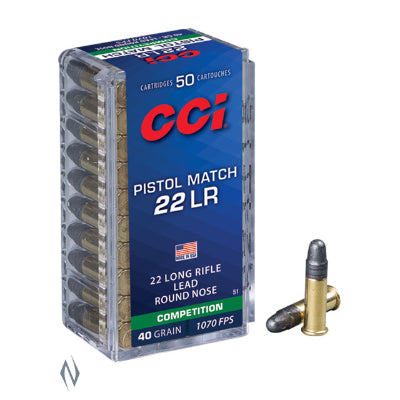 CCI Pistol Match Ammunition 22 Long Rifle (22LR) 40 Lead Round Nose (LRN) (50pk)