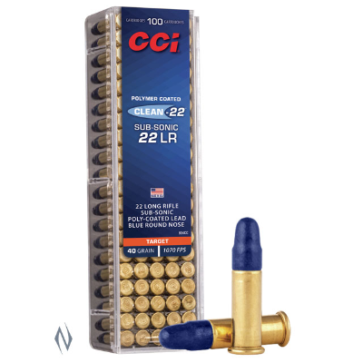 CCI Clean-22 Blue Ammunition 22 LR (22LR) 40 Grain Subsonic Lead Round Nose (LRN) (100pk) (934CC)