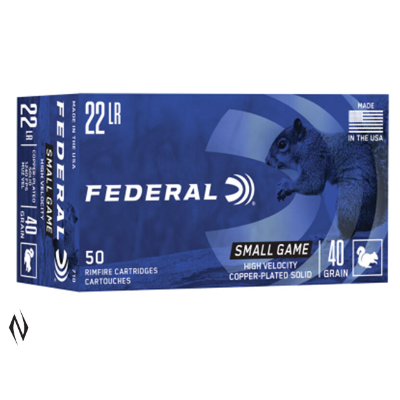 Federal Small Game HV Solid Ammunition 22 Long Rifle (22LR) High Velocity 40 Grain Plated Round Nose (LRN) (50pk)