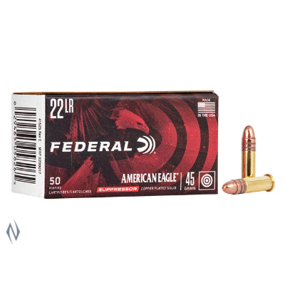 Federal Suppressor Ammunition 22 Long RIfle (22LR) 45 Grain Copper Plated Solid (50pk)