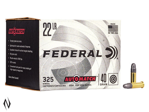 Federal Auto Match Ammunition 22 Long RIfle (22LR) 40 Grain Lead Round Nose (325pk)