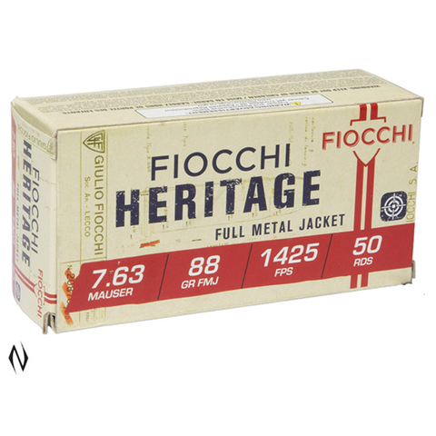 Fiocchi Heritage Ammunition 7.63x25 Mauser 88 Grain Full Metal Jacket (50pk)