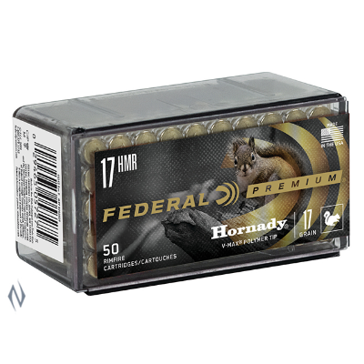 Federal Premium Ammunition 17 Hornady Magnum Rimfire (17HMR) 17 Grain Hornady V-Max (50pk)