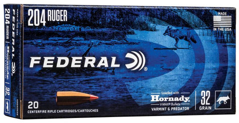 Federal Varmint & Predator Ammunition 204 Ruger 32 Grain V-Max Polymer Tip (20pk)