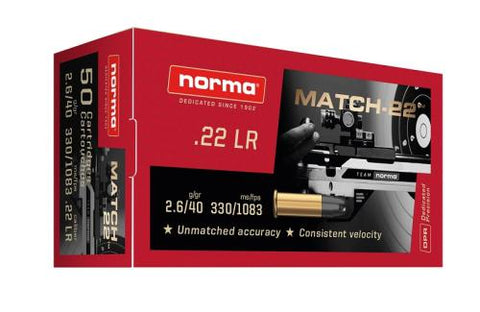 Norma Match-22 Ammunition 22 Long Rifle (22LR) 40 Grain LRN (50pk)