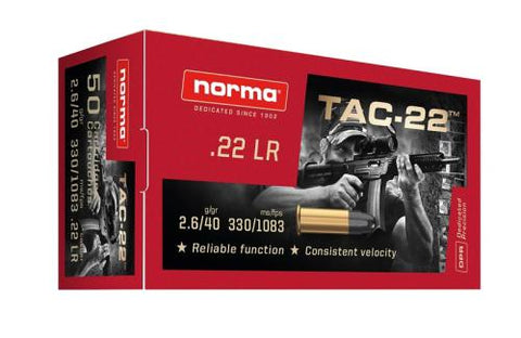 Norma TAC-22 Ammunition 22 Long Rifle (22LR) 40 Grain LRN (50pk)
