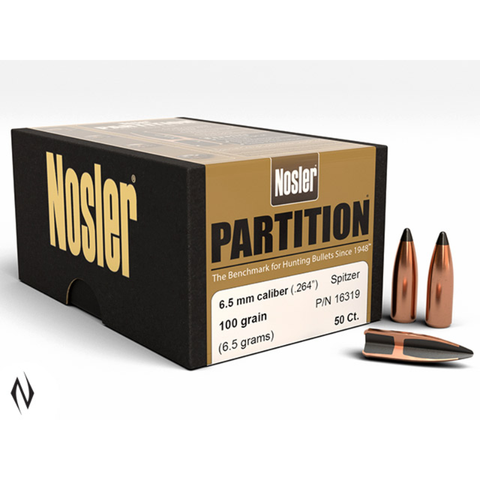 Nosler Partition Bullets 264 Caliber, 6.5mm (264 Diameter) 100 Grain Spitzer (50pk)