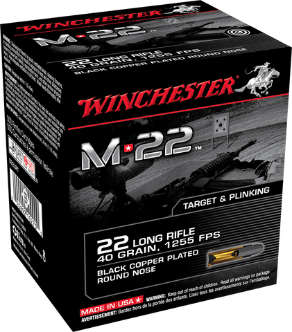Winchester  M22 Ammunition 22LR 40 Grain Black Copper Plated Lead Round Nose (500pk) (S22LRT)