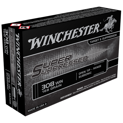 Winchester Super Suppressed Ammunition 308 Winchester 168 Grain Open Tip - Range Subsonic  (20pk) (SUP308)
