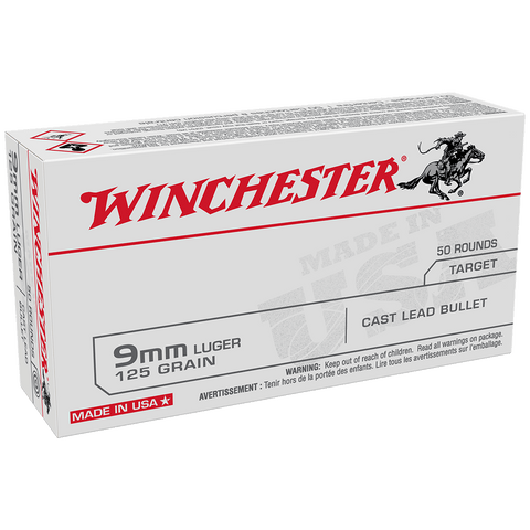 Winchester USA White Box Ammunition 9mm Luger 125 Grain Lead Round Nose (50pk)