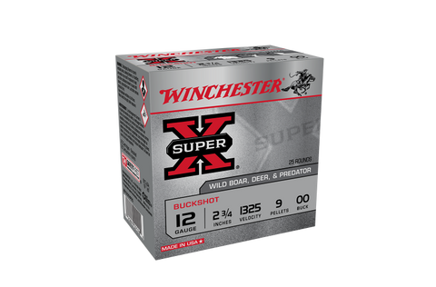 Winchester 12 Gauge Ammunition 2-3/4" OO Buck  9 Pellets (25pk) (XB00VP25)