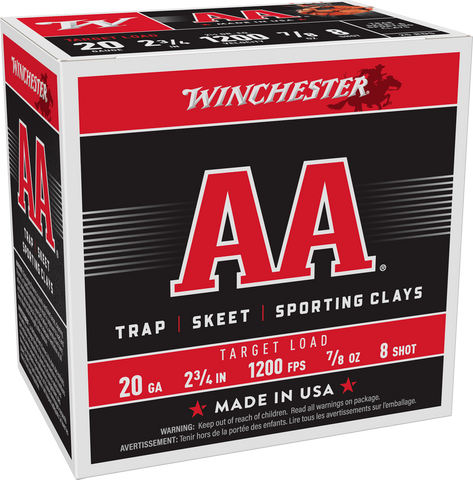Winchester AA Target 20 Gauge Ammunition 2-3/4" 7/8 oz #8 Shot (25pk)