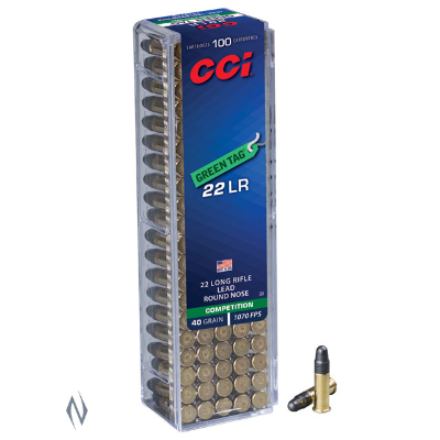CCI Green Tag Ammunition 22LR 40 Grain Lead Round Nose (LRN) (100pk) (0033)