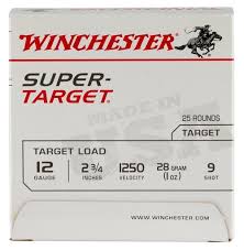 Winchester Super Target Ammunition 12 Gauge #9 Shot 2-3/4" 28 Gram 1250 fps (250pk)