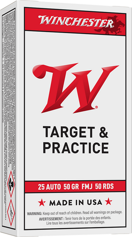 Winchester USA White Box Ammunition 25 ACP 50 Grain Full Metal Jacket (50pk)
