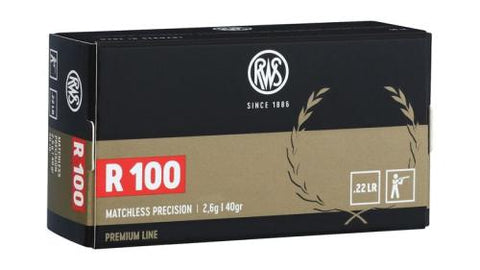 RWS Ammunition  R100 22 Long Rifle (22LR) 40 Grain Lead Round Nose (50pk)