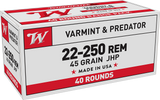Winchester USA White Box Ammunition 22-250 Remington 45 Grain Jacketed Hollow Point (40pk)