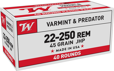 Winchester USA White Box Ammunition 22-250 Remington 45 Grain Jacketed Hollow Point (40pk)