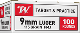 Winchester USA White Box Ammunition 9mm Luger 115 Grain Full Metal Jacket (100pk)