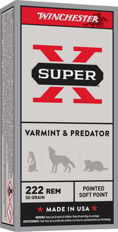 Winchester Super-X Ammunition 222 Remington 50 Grain Pointed Soft Point (20pk)