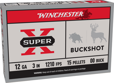 Winchester Super-X Ammunition 12 Gauge 3" Magnum 00 Buckshot 15 Pellets (5pk)